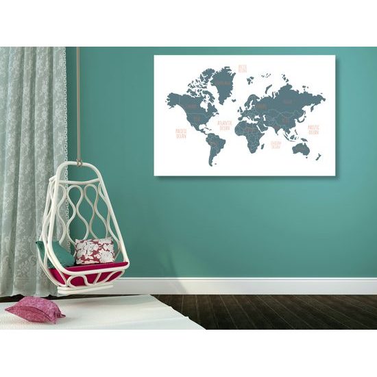 Obraz na korku mapa sveta v prehľadnom prevedení