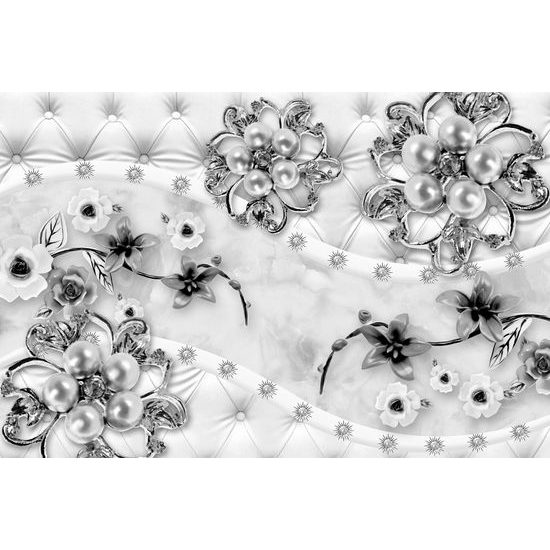 Tapeta čiernobiele elegantné šperky s kvetmi