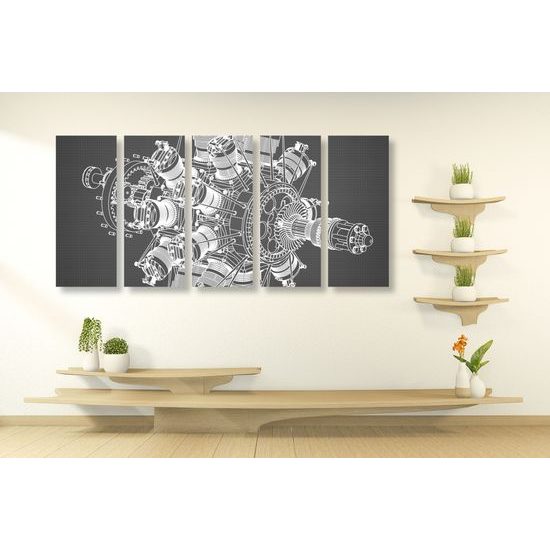 5-dielny obraz nákres motora