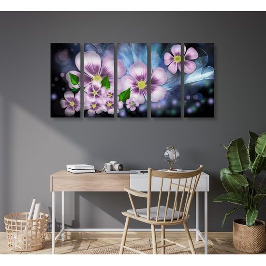 5-dielny obraz ružové kvety vo vintage prevedení