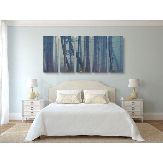 5-dielny obraz les zaliaty hmlou