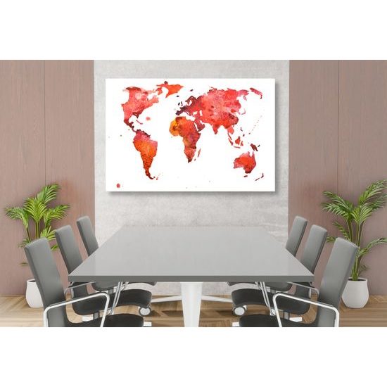 Obraz mapa sveta v červenom prevedení