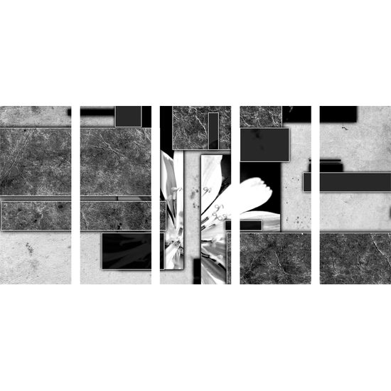 5-dielny obraz kvet v čiernobielom ráme