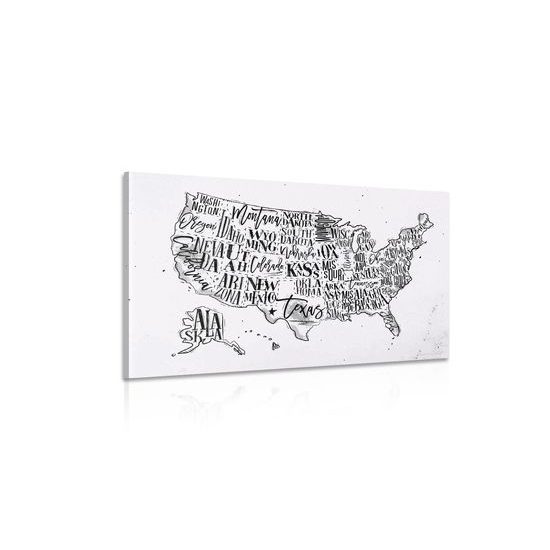 Obraz zaujímavá mapa USA v čiernobielom prevedení