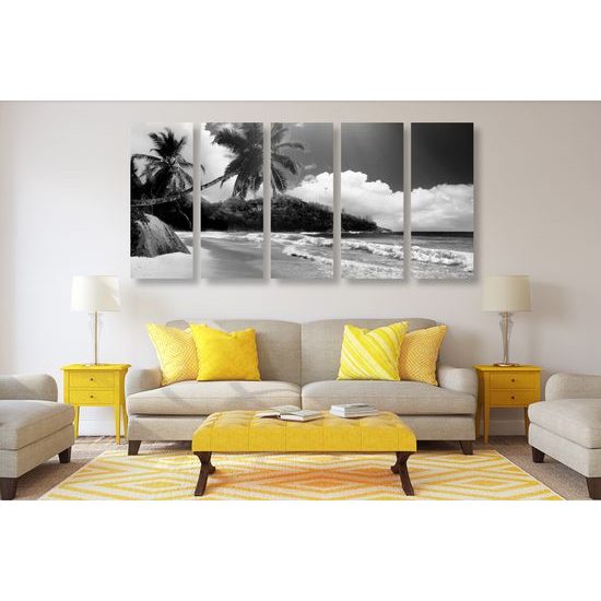 5-dielny obraz nádherné Seychely v čiernobielom prevedení