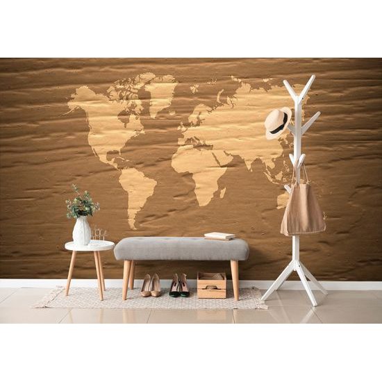 Samolepiaca tapeta hnedá mapa na drevenom pozadí