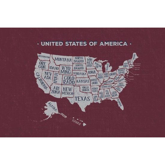 Tapeta moderná mapa USA s bordovým pozadím