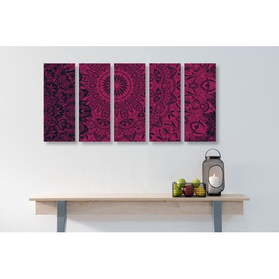 5-dielny obraz moderná Mandala v čierno-ružovom prevedení