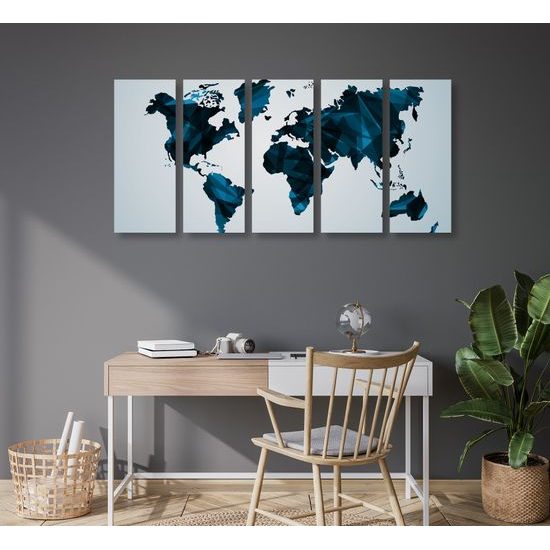 5-dielny obraz mapa sveta tovrená polygonmi