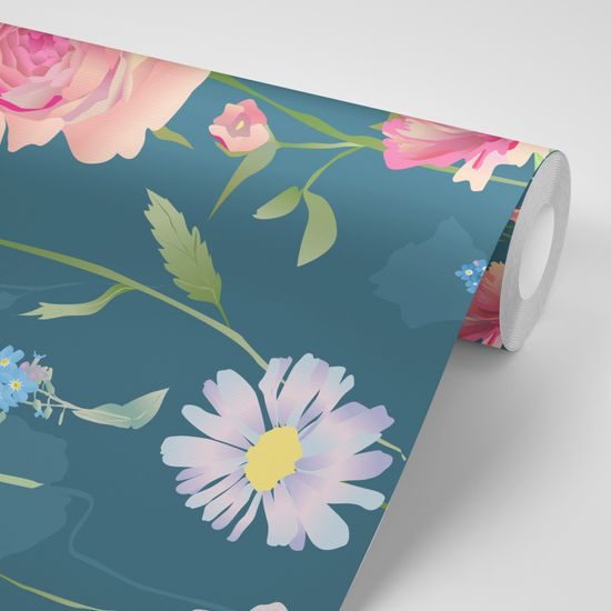 Tapeta lúčne kvety v modrom prevedení