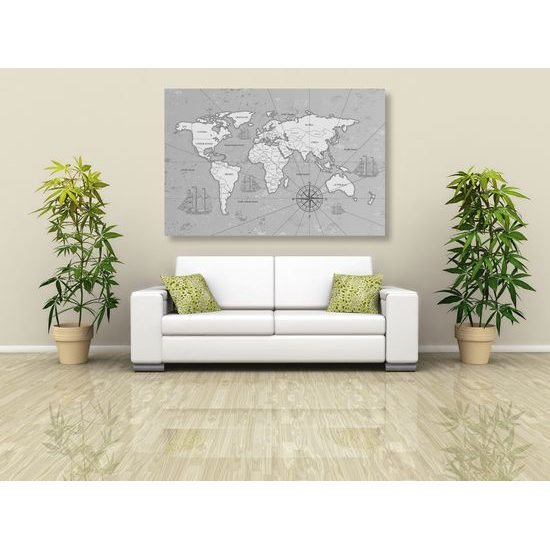 Obraz čiernobiela mapa sveta pre dobrodruhov