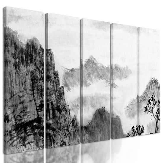 5-dielny obraz impozantná maľba krajiny v čiernobielom prevedení