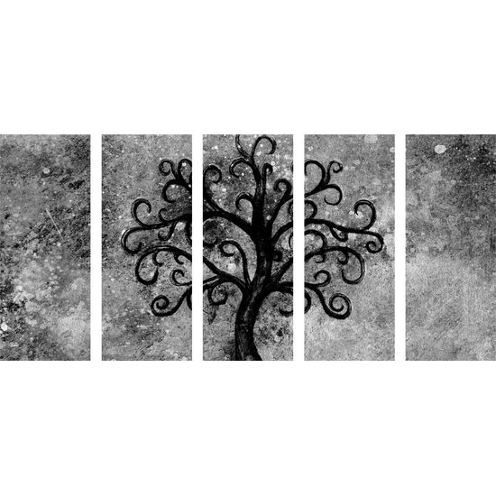 5-dielny obraz čiernobiely strom života v nekonečnom vesmíre