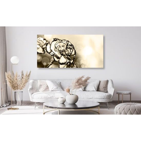 Obraz nádherný karafiát v sépiovom prevedení