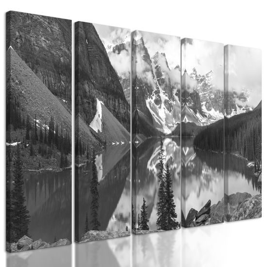 5-dielny obraz krásy prírody v čiernobielom prevedení
