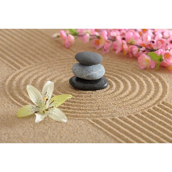 Fototapeta zen záhrada s kameňmi a kvetmi