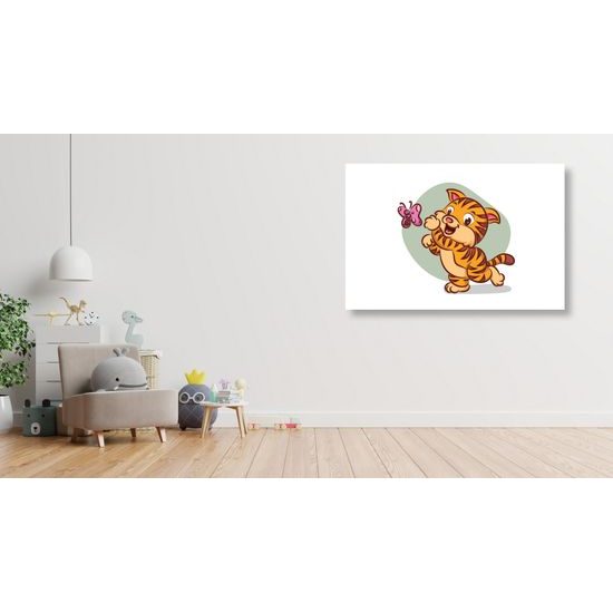 Obraz malý tigrík naháňahúci motýľa