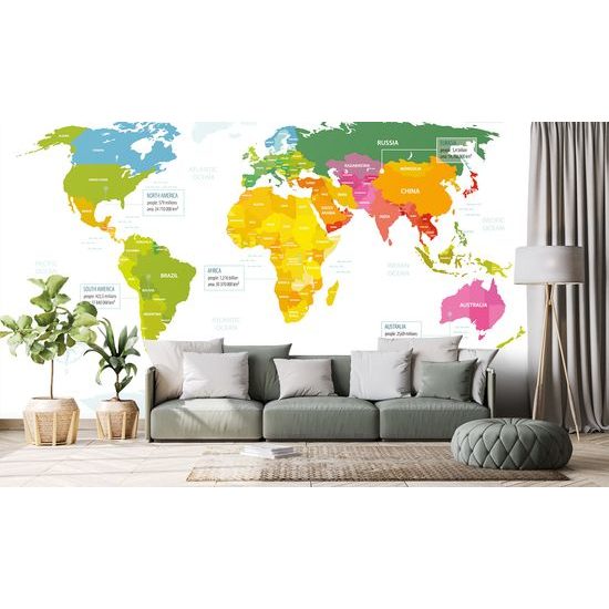 Samolepiaca tapeta pútavá mapa sveta v okúzľujúcom farbenom prevedení
