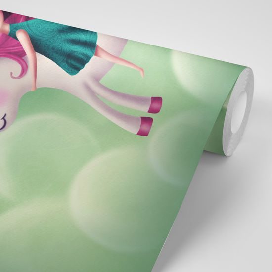 Samolepiaca tapeta dievčatko na čarovnom jednorožcovi