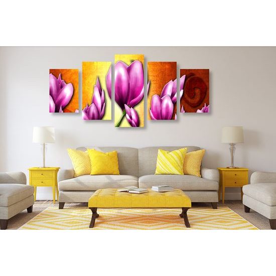 5-dielny obraz ružové vintage kvety