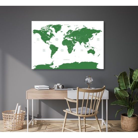 Obraz na korku zelená mapa sveta so štátmi