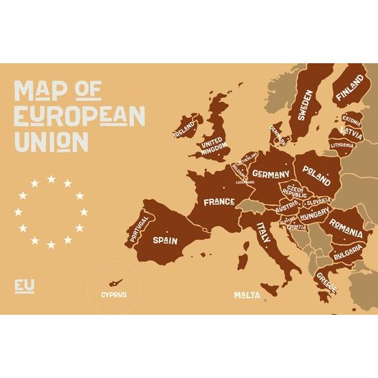 Obraz moderná mapa Európskej únie v hnedom prevedení