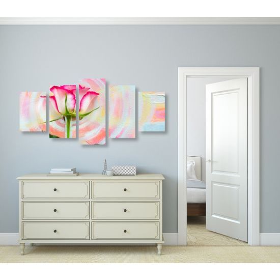 5-dielny obraz ruža na maľovanom pozadí
