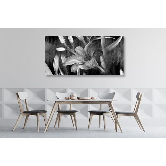 Obraz maľovaná ľalia v čiernobielom prevedení