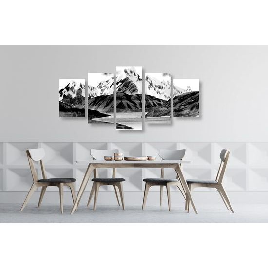 5-dielny obraz krása nedotknutej prírody v čiernobielom prevedení