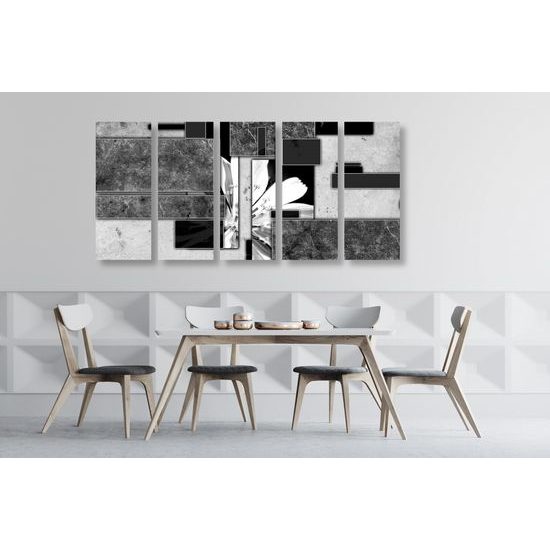 5-dielny obraz kvet v čiernobielom ráme