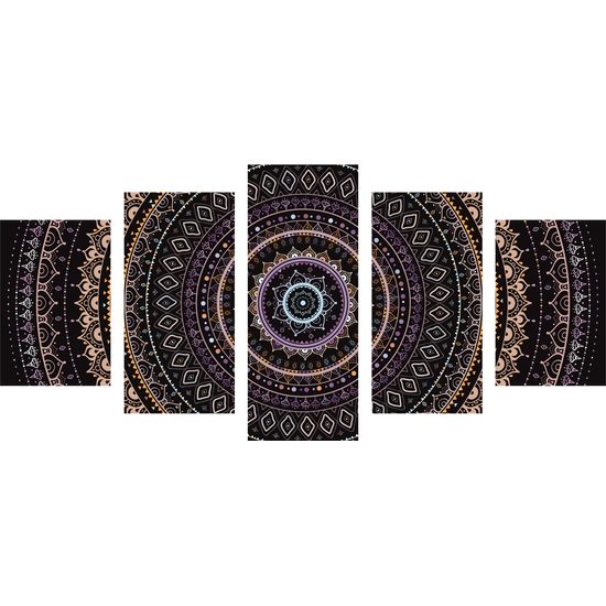5-dielny obraz zaujímavá Mandala vo fialových farbách