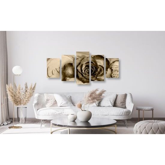 5-dielny obraz vyznanie lásky v sépiovom prevedení