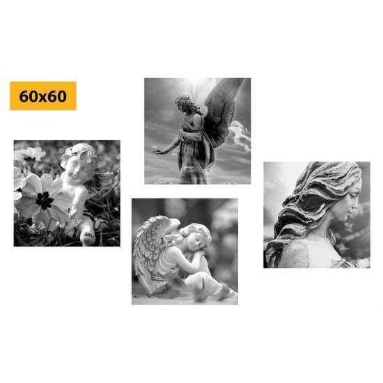 Set obrazov nádherný anjel v čiernobielom prevedení