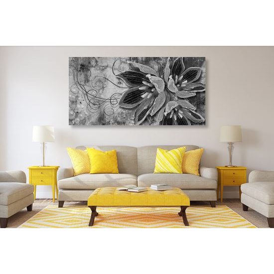 Obraz abstraktný kvet v čiernobielom prevedení