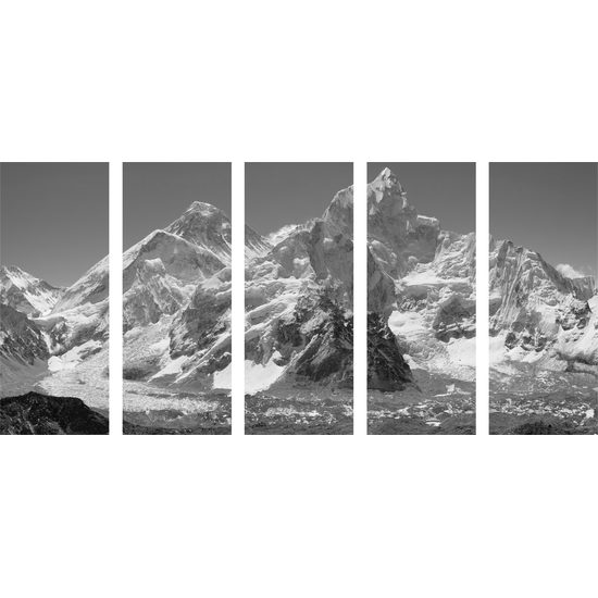 5-dielny obraz Alijašské hory v čiernobielom prevedení