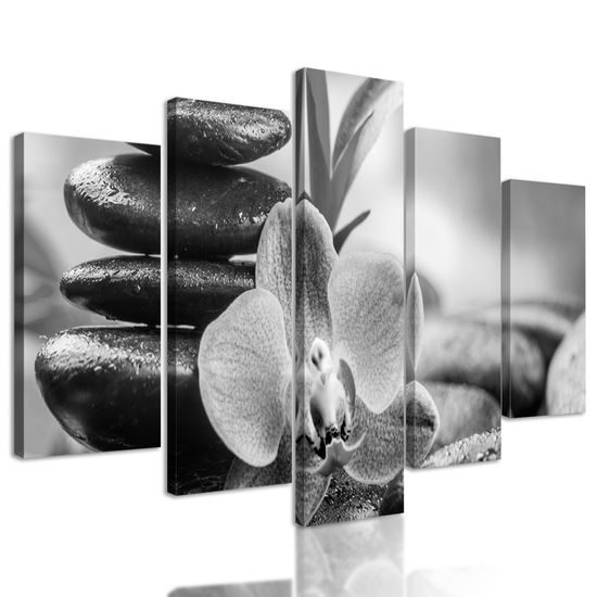 5-dielny obraz čiernobiele wellnes kamene v srdci prírody