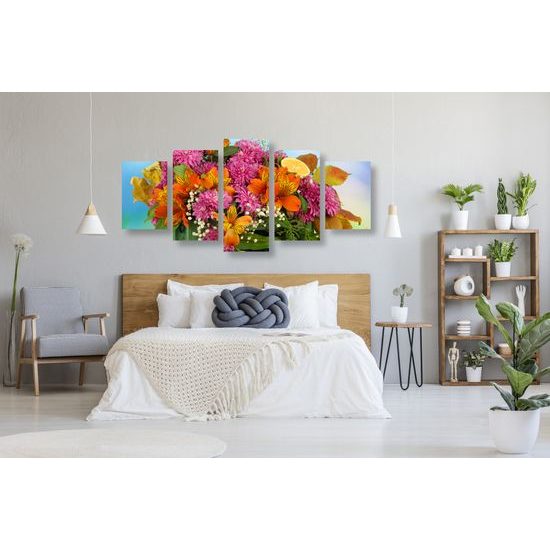 5-dielny obraz drevená debnička plná kvetov