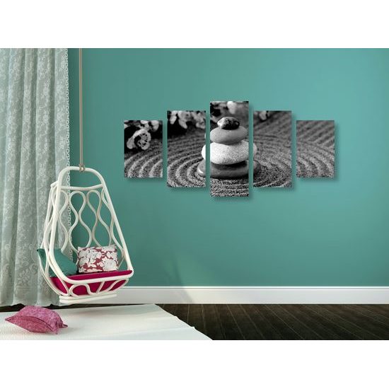 5-dielny obraz Zen svätyňa v čiernobielom prevedení