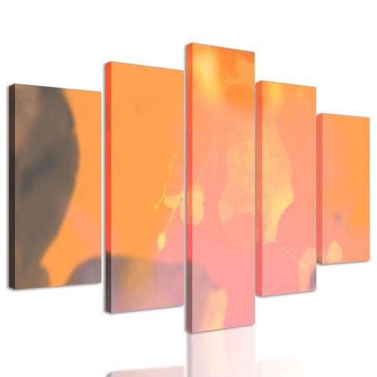 5-dielny obraz lipový list pri západe slnka