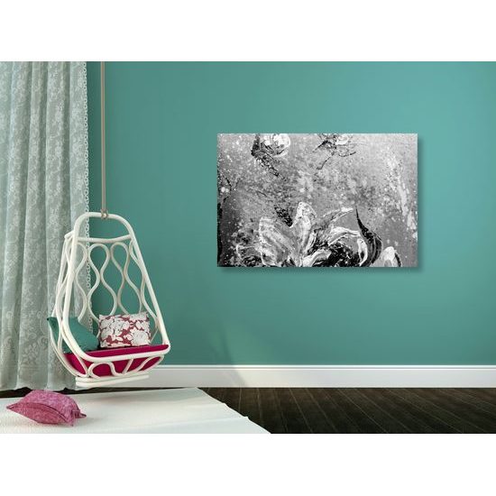 Obraz umelecká abstrakcia pivónie v čiernobielom prevedení