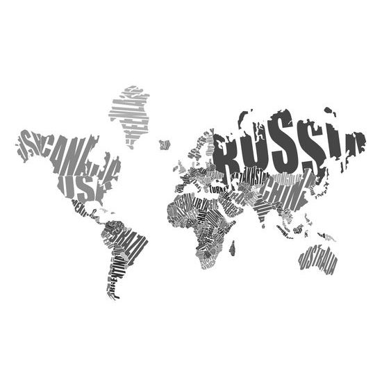 Obraz na korku čierno-biela mapa s nápismi štátov