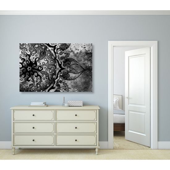 Obraz slnečná Mandala v čiernobielom prevedení