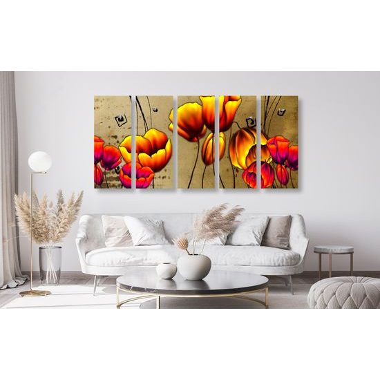 5-dielny obraz maky vo vintage štýle