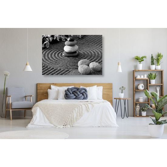 Obraz ukľudňujúca Zen svätyňa v čiernobielom prevedení