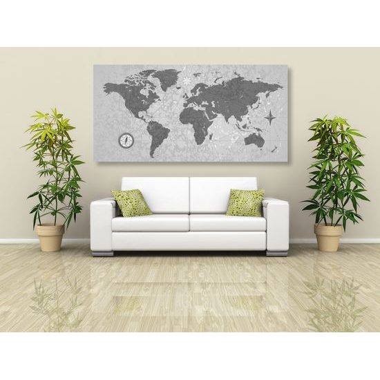 Obraz vintage mapa sveta v čiernobielom prevedení