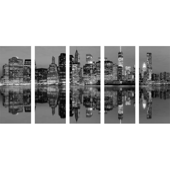 5-dielny obraz nočný Manhattan v čiernobielom prevedení