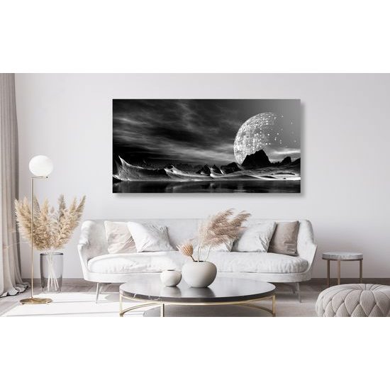 Obraz neznáma planéta v čiernobielom prevedení