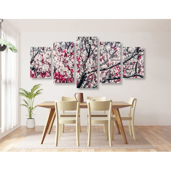 5-dielny obraz nádherne kvety v červenobielom prevedení