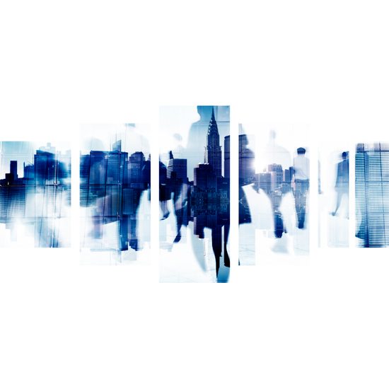 5-dielny obraz odrazy ľudí v rušnom meste