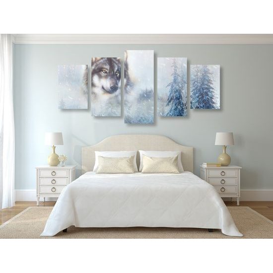 5-dielny obraz portrét vlka v umeleckom prevedení